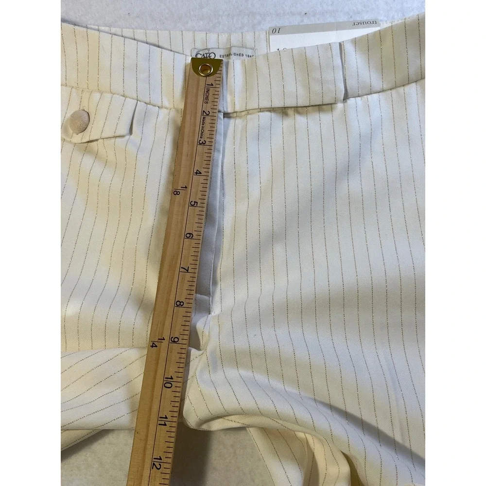 Cato Women White Gold Metallic Pinstripe Wide Leg Old Money Dress Pants Trouser